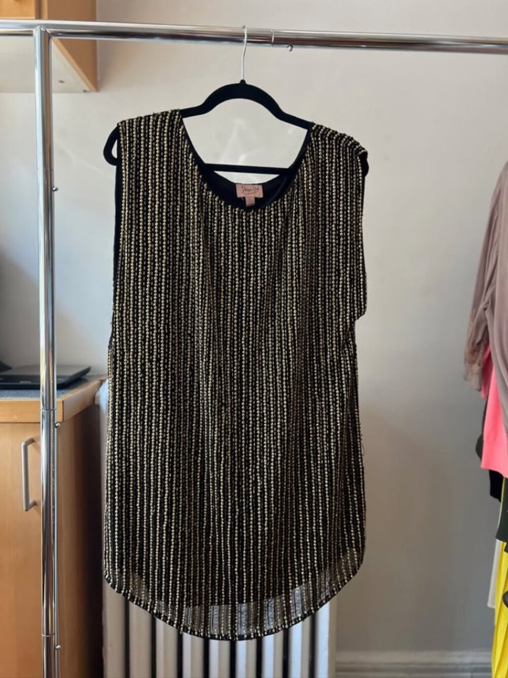 Topshop Black and Gold Sequin Mod-Style Short Dress
